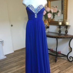DANCING QUEEN Off Shoulder Long Dress Sweetheart Neck Crystals Corset Royal XS